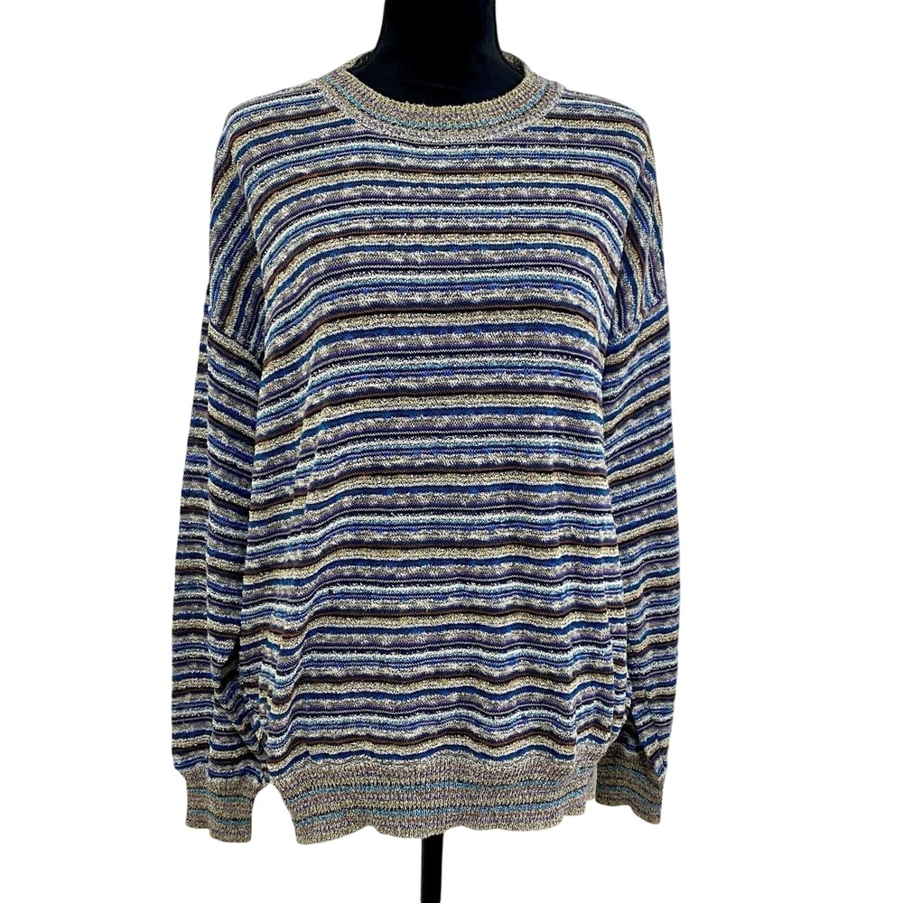 Vintage Neiman Marcus Striped Crewneck Sweater, Cotton/Linen/Rayon, Size‎ XL
